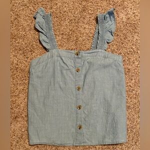 J. Crew Light Blue Ruffle Strap Button-Down Top